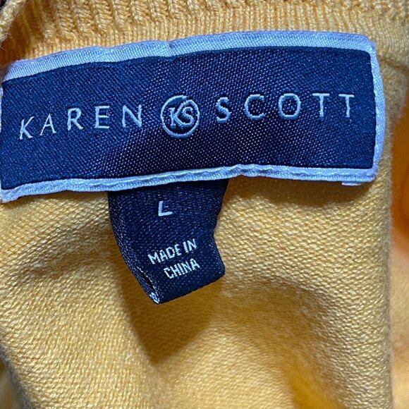 Karen Scott Cardigan Sweater Mango Yellow Size L Large Button Crew Neck - Picture 4 of 6